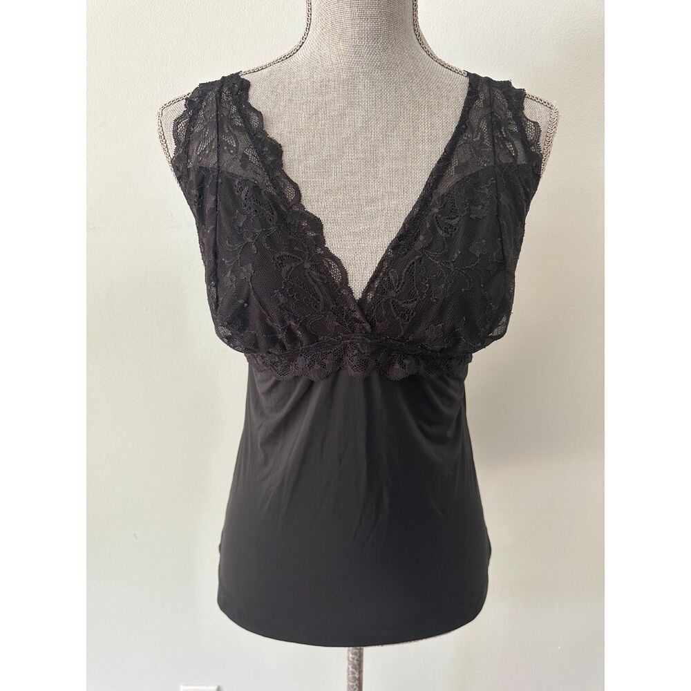 Yummie Marine Plunging Cami Top Womens V Neck Black Lace Stretch size XL